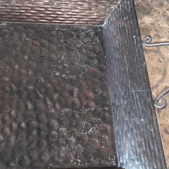 Beautiful pounded metal tray with handles. - Picture 3 of 6